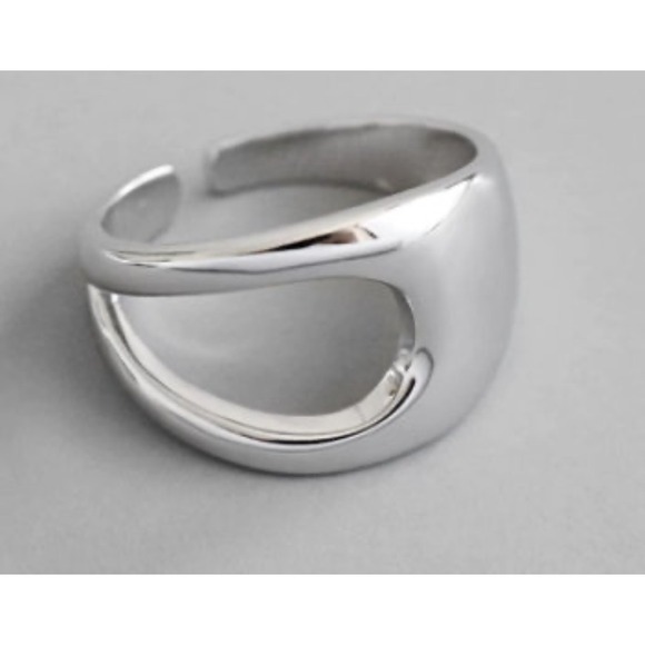 NEW UNIQUE SILVER ABSTRACT RING, OPEN RING, SILVER ADJUSTABLE RING, UNISEX RING - Picture 11 of 12